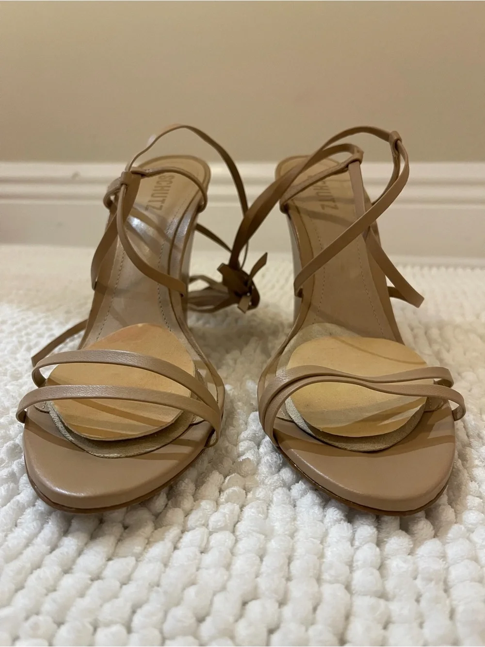 SCHUTZ Nude Lace-Up Wedge Sandals